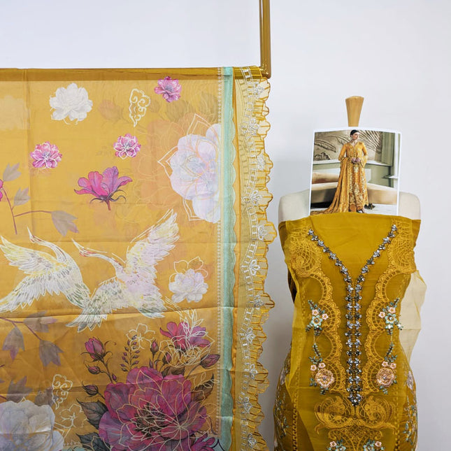 Embroidered Chikankari Work Lawn with Silk Dupatta 3Pc - daa. Vol-2018