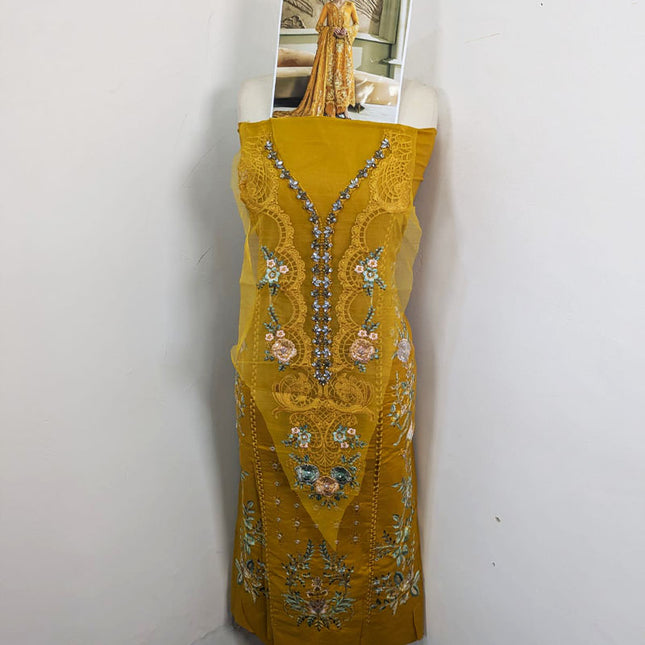 Embroidered Chikankari Work Lawn with Silk Dupatta 3Pc - daa. Vol-2018