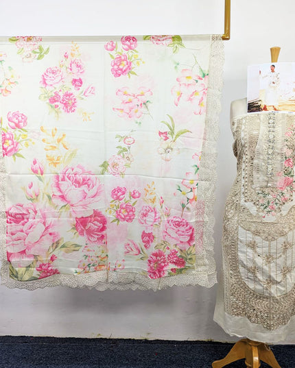 Fancy Embroidered Chikankari Work Lawn with Silk Dupatta 3Pc - daa. Vol-2000