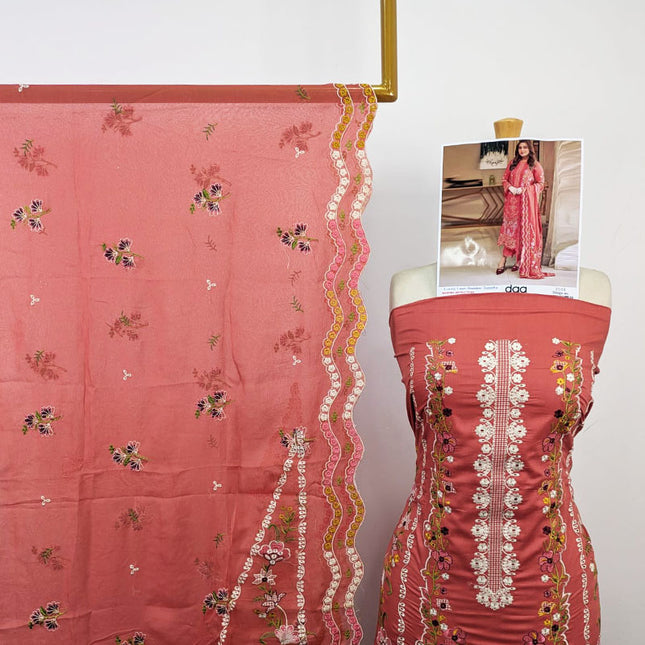 Embroidered Chikankari Work Lawn with Silk Dupatta 3Pc - daa. Vol-2039