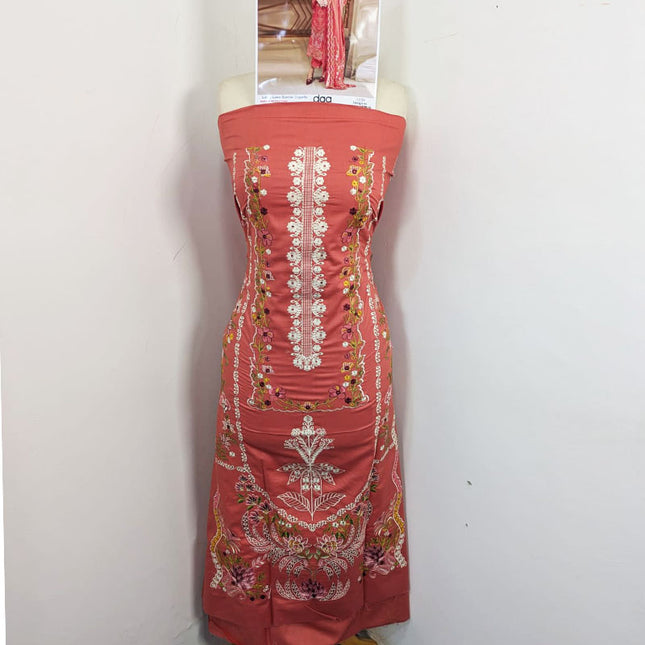 Embroidered Chikankari Work Lawn with Silk Dupatta 3Pc - daa. Vol-2039