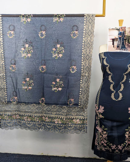 Fancy Embroidered Chikankari Work Lawn with Silk Dupatta 3Pc - daa. Vol-2037