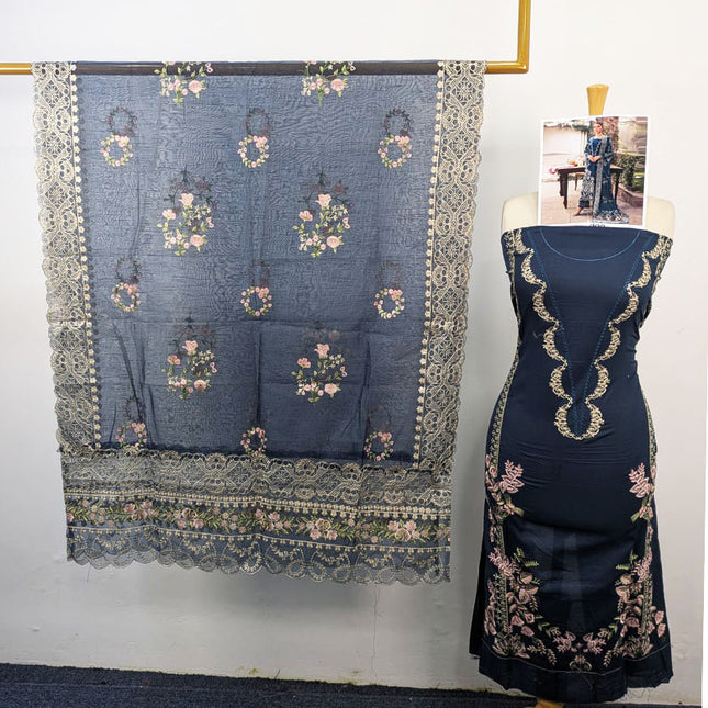 Fancy Embroidered Chikankari Work Lawn with Silk Dupatta 3Pc - daa. Vol-2037