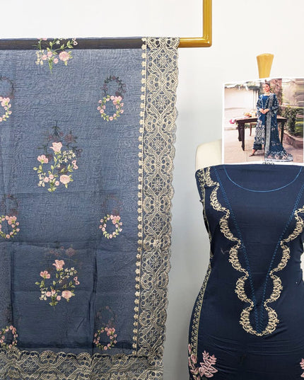 Fancy Embroidered Chikankari Work Lawn with Silk Dupatta 3Pc - daa. Vol-2037