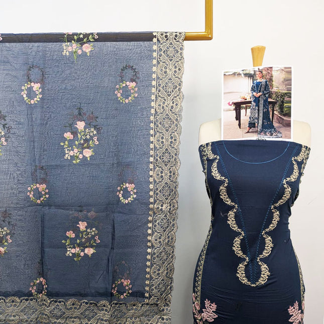 Fancy Embroidered Chikankari Work Lawn with Silk Dupatta 3Pc - daa. Vol-2037