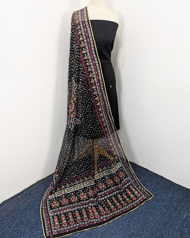 Fancy Chiffon Block Print with Chunnri Mirror Sitara Work Dupatta