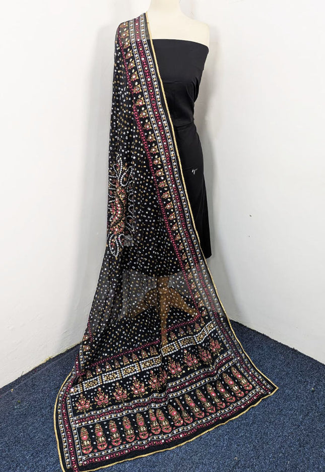 Fancy Chiffon Block Print with Chunnri Mirror Sitara Work Dupatta