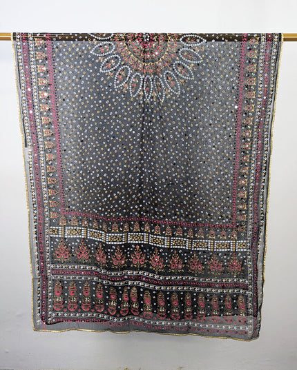 Fancy Chiffon Block Print with Chunnri Mirror Sitara Work Dupatta