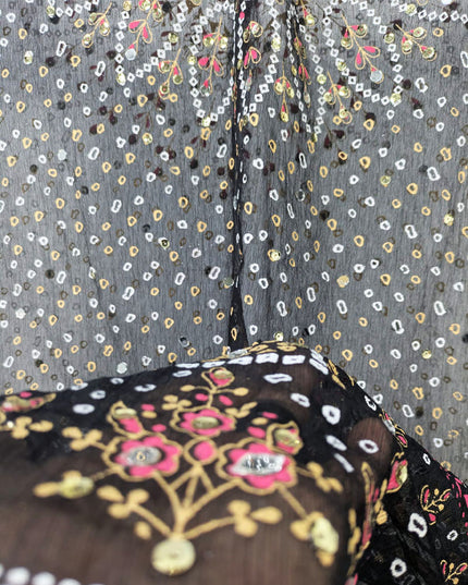 Fancy Chiffon Block Print with Chunnri Mirror Sitara Work Dupatta