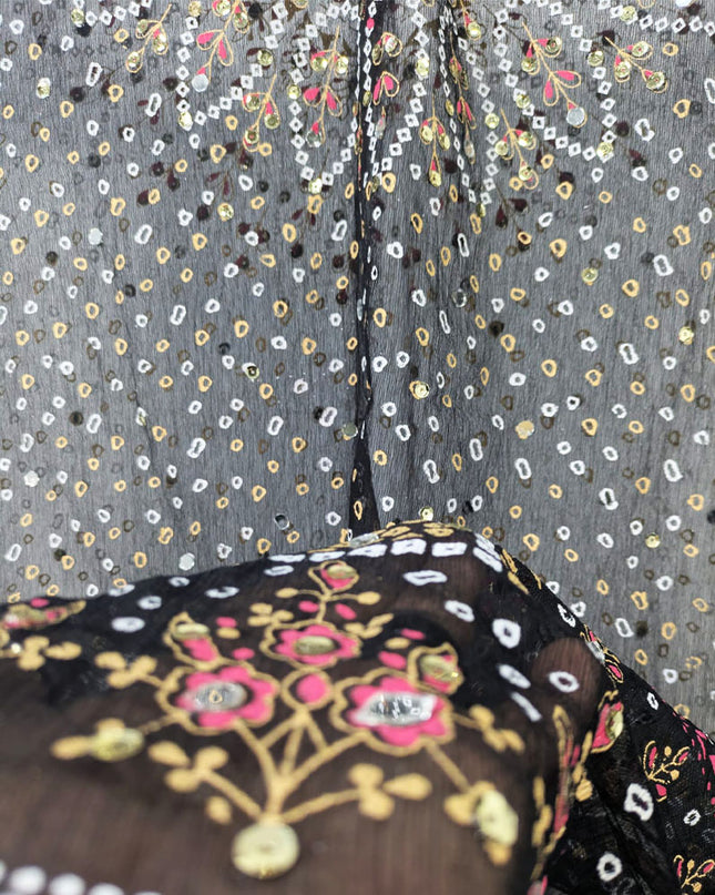 Fancy Chiffon Block Print with Chunnri Mirror Sitara Work Dupatta