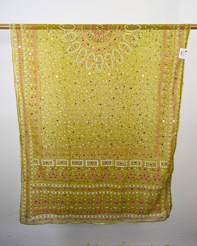 Fancy Chiffon Block Print with Chunnri Mirror Sitara Work Dupatta