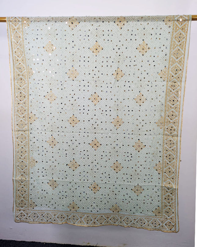 Fancy Chiffon Block Print with Chunnri Mirror Sitara Work Dupatta