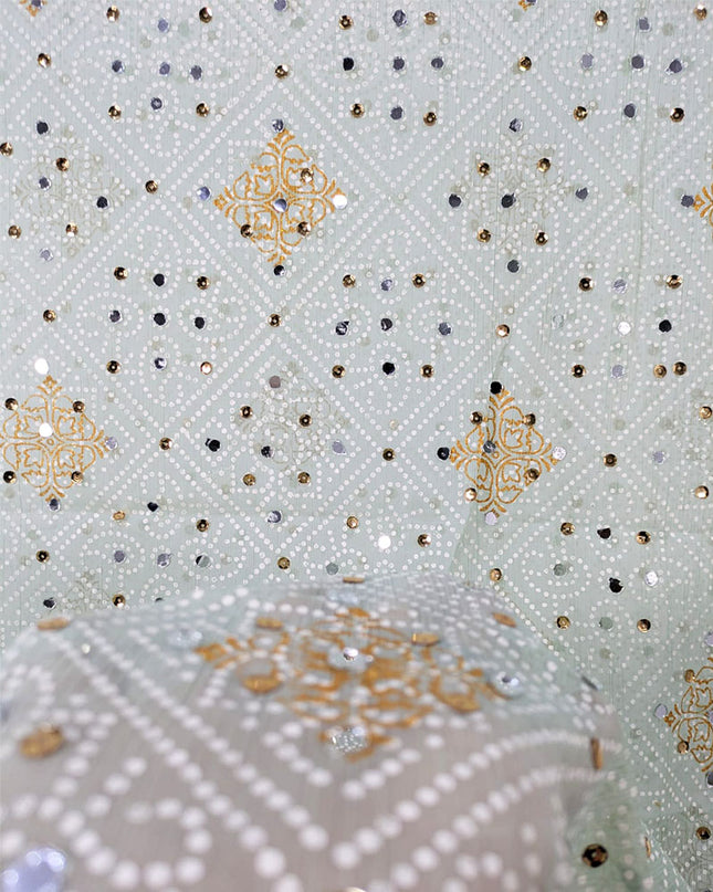 Fancy Chiffon Block Print with Chunnri Mirror Sitara Work Dupatta