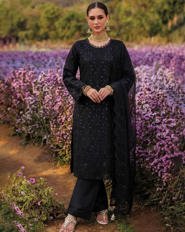 Fancy Sequins Chikankari Work Lawn 3Pc Unstitched - Abisha Fabrics