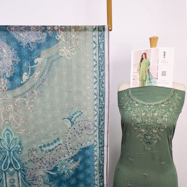 Exclusive Embroidered Bana Dora Lawn 3Pc Unstitched - Rangon (Masooma)