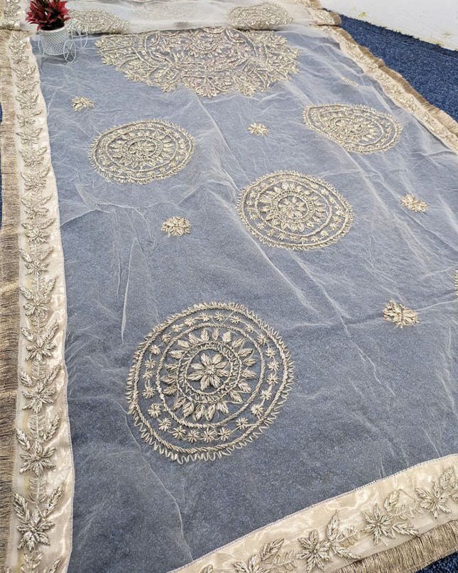 Fancy Organza with Handmade LCD Gotta Work Dupatta (Dyeable)