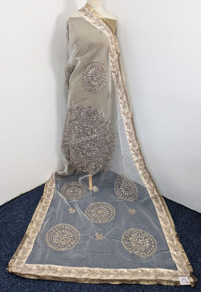 Dyeable Organza with Handmade LCD Gotta Work Dupatta