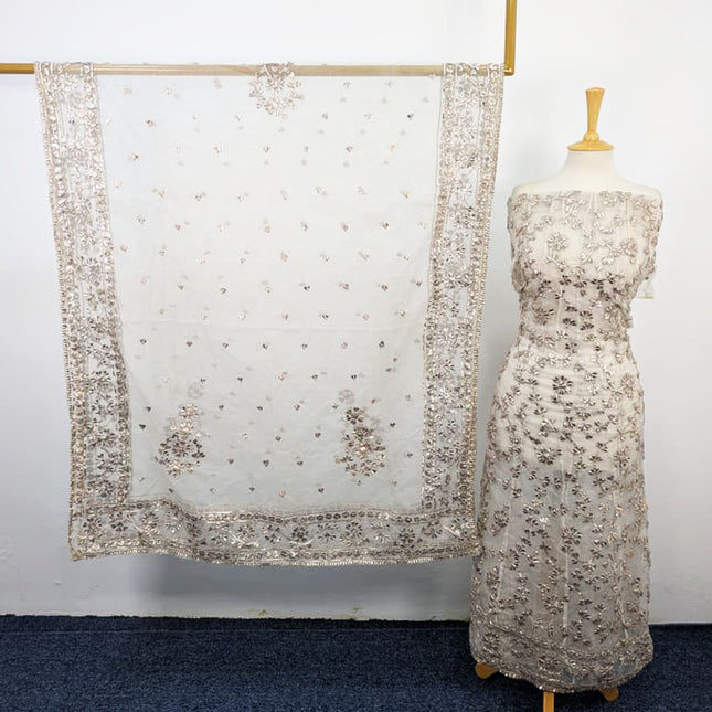 Handmade Heavy Gotta Work Organza Frock 2Pc Unstitched (Dyeable)