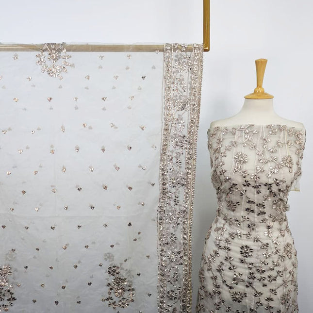 Handmade Heavy Gotta Work Organza Frock 2Pc Unstitched (Dyeable)