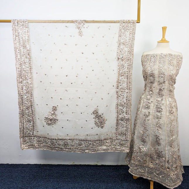 Dyeable Organza with Heavy Gotta + Mirror Work Frock 2Pc Unstitched