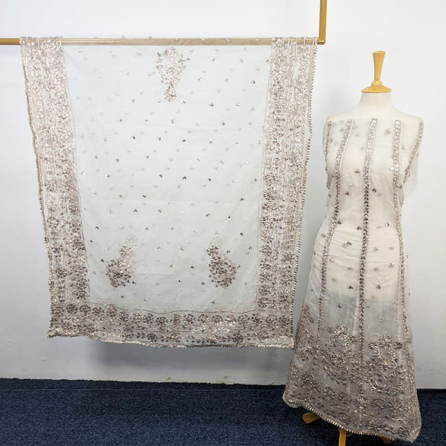 Fancy Dyeable Organza with Heavy Gotta Work Frock 2Pc Unstitched