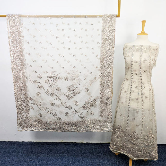 Handmade Gotta Work Organza Frock 2Pc Unstitched (Dyeable)