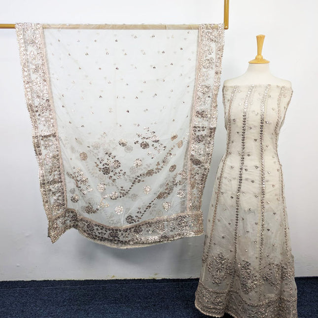 Dyeable Organza with Handmade Gotta Work Frock 2Pc Unstitched