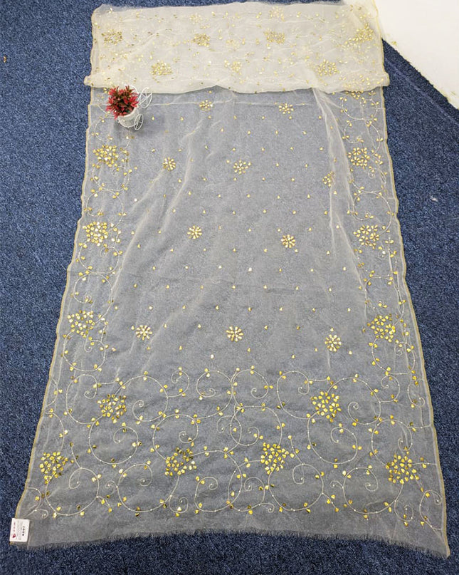 Handmade Mukesh Work Dyeable Organza Dupatta