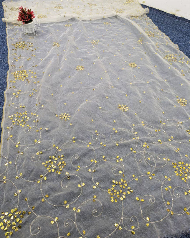 Handmade Mukesh Work Dyeable Organza Dupatta