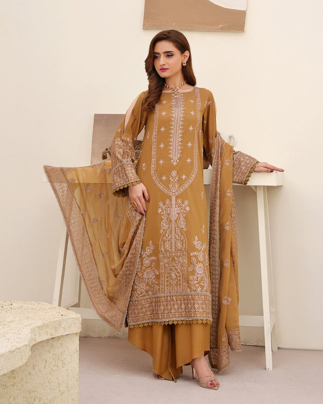 Fancy Embroidered Lawn with Bamber Crinkle Dupatta 3Pc - Wania (Lajwanti)