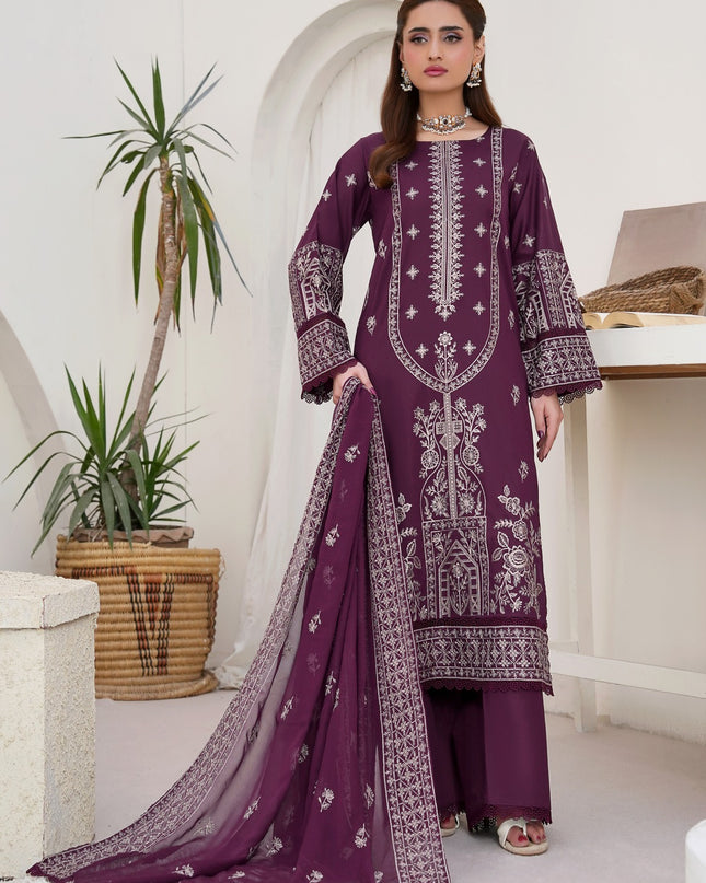 Fancy Embroidered Lawn with Bamber Crinkle Dupatta 3Pc - Wania (Lajwanti)