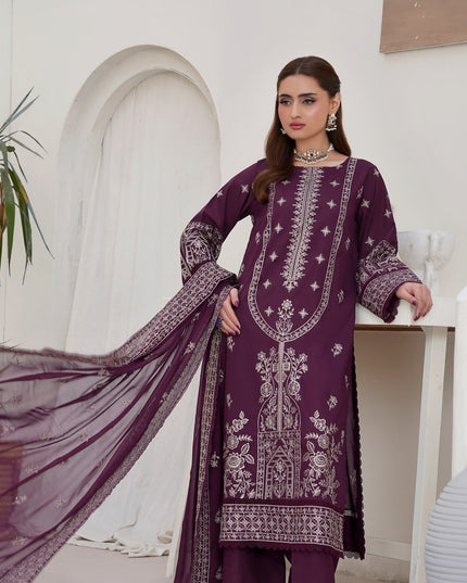 Fancy Embroidered Lawn with Bamber Crinkle Dupatta 3Pc - Wania (Lajwanti)