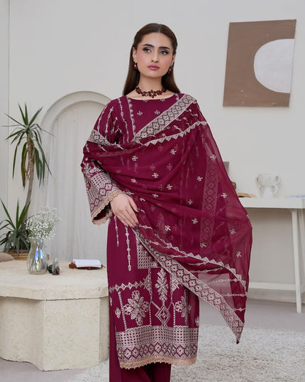 Fancy Embroidered Lawn with Bamber Crinkle Dupatta 3Pc - Wania (Lajwanti)
