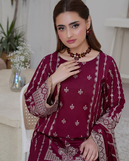 Fancy Embroidered Lawn with Bamber Crinkle Dupatta 3Pc - Wania (Lajwanti)