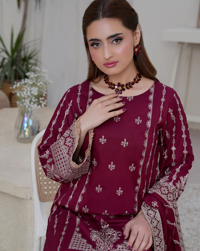 Fancy Embroidered Lawn with Bamber Crinkle Dupatta 3Pc - Wania (Lajwanti)