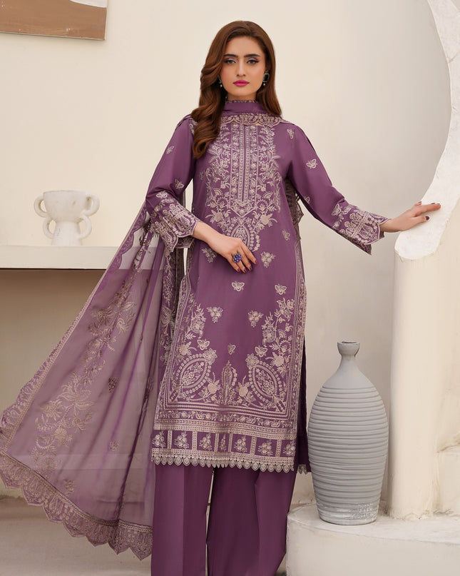 Fancy Embroidered Lawn with Bamber Crinkle Dupatta 3Pc - Wania (Lajwanti)