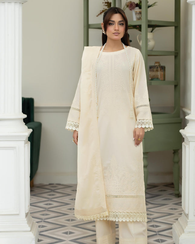 Embroidered Lawn with Voile Dupatta 3Pc Unstitched - Wania (Mahnoor)