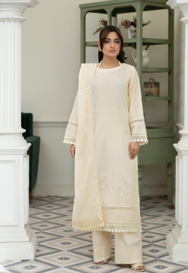 Embroidered Lawn with Voile Dupatta 3Pc Unstitched - Wania (Mahnoor)