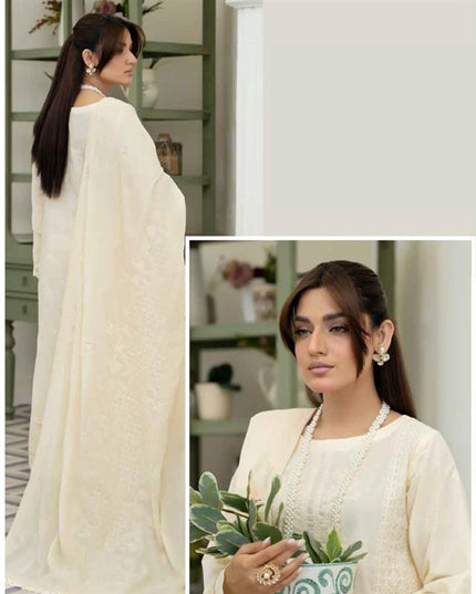 Embroidered Lawn with Voile Dupatta 3Pc Unstitched - Wania (Mahnoor)