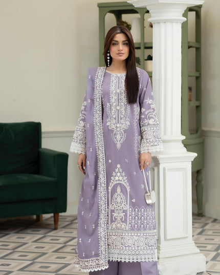 Embroidered Lawn with Voile Dupatta 3Pc Unstitched - Wania (Mahnoor)