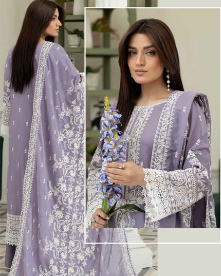 Embroidered Lawn with Voile Dupatta 3Pc Unstitched - Wania (Mahnoor)