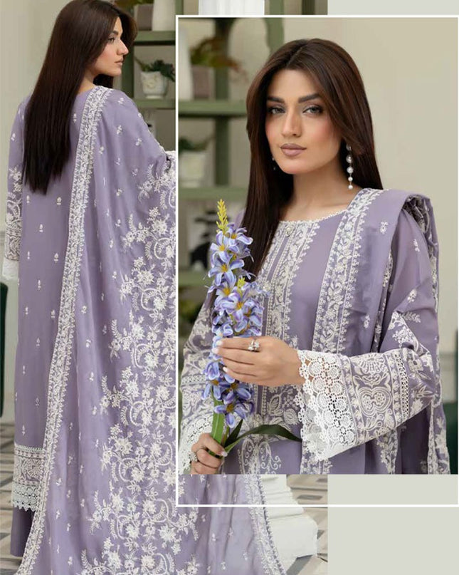 Embroidered Lawn with Voile Dupatta 3Pc Unstitched - Wania (Mahnoor)