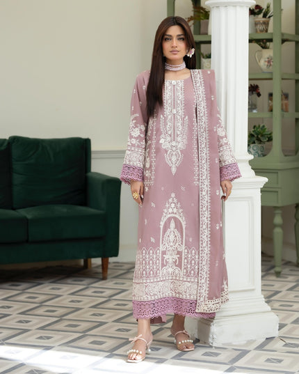 Embroidered Lawn with Voile Dupatta 3Pc Unstitched - Wania (Mahnoor)