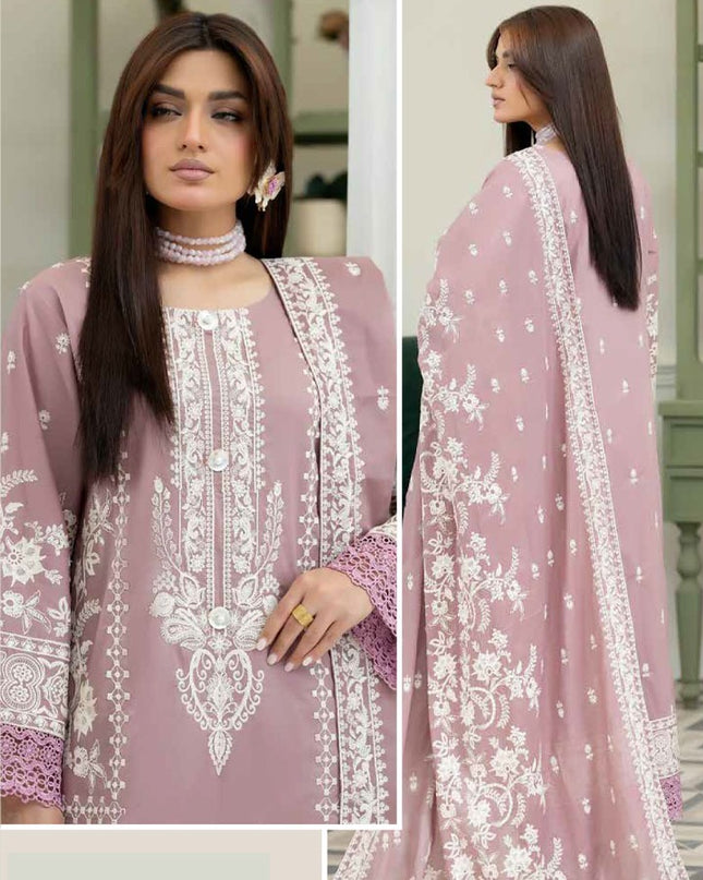 Embroidered Lawn with Voile Dupatta 3Pc Unstitched - Wania (Mahnoor)