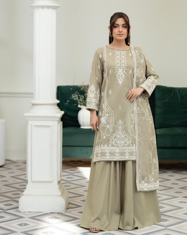 Embroidered Lawn with Voile Dupatta 3Pc Unstitched - Wania (Mahnoor)