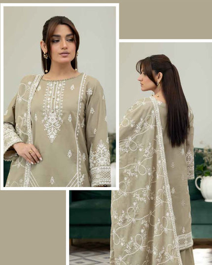 Embroidered Lawn with Voile Dupatta 3Pc Unstitched - Wania (Mahnoor)