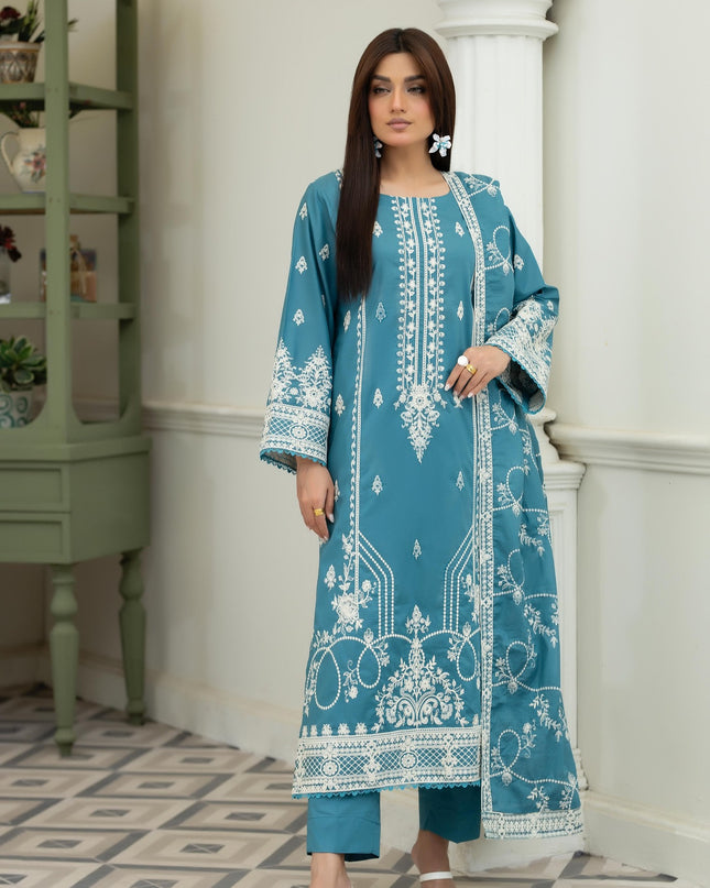 Embroidered Lawn with Voile Dupatta 3Pc Unstitched - Wania (Mahnoor)