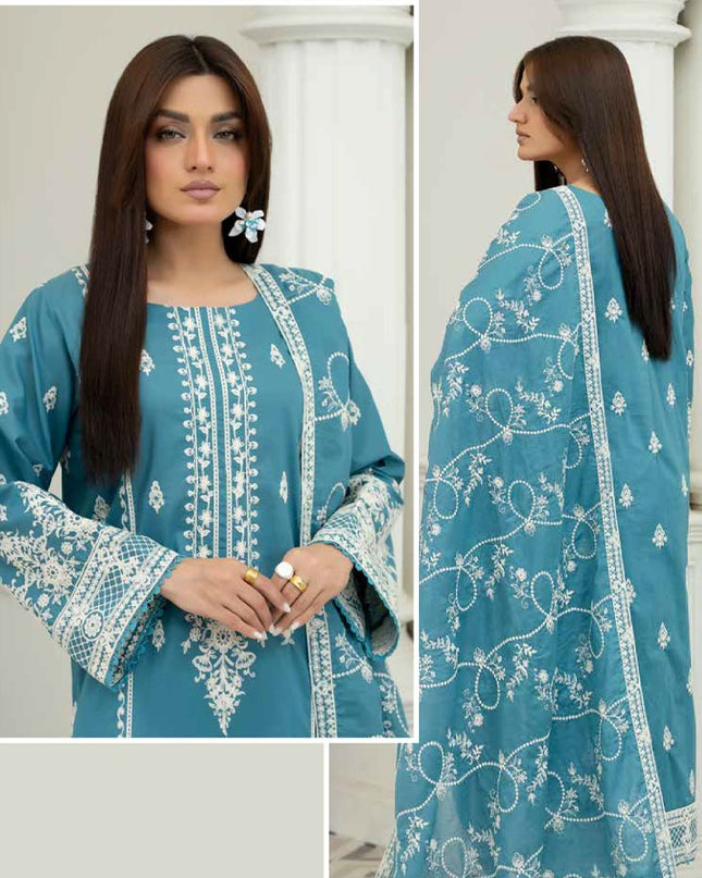 Embroidered Lawn with Voile Dupatta 3Pc Unstitched - Wania (Mahnoor)