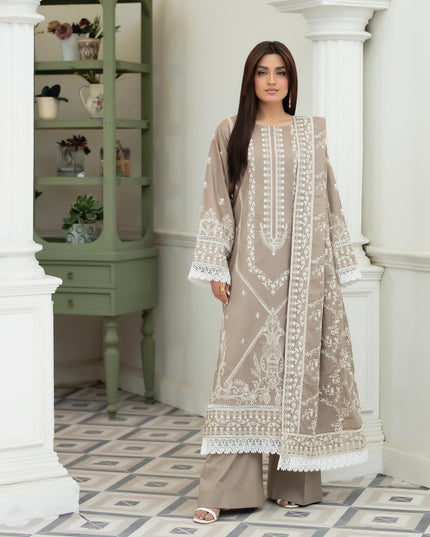 Embroidered Lawn with Voile Dupatta 3Pc Unstitched - Wania (Mahnoor)