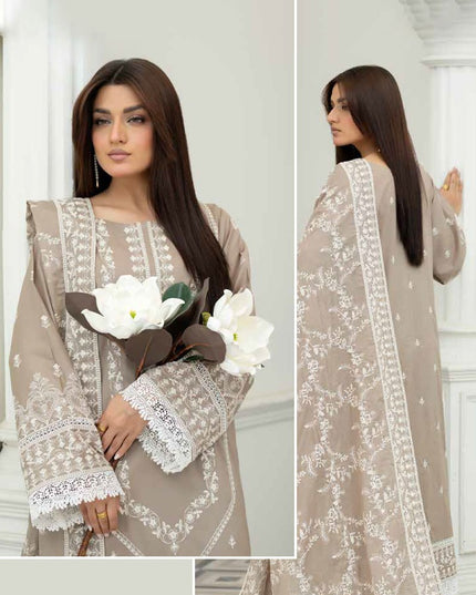 Embroidered Lawn with Voile Dupatta 3Pc Unstitched - Wania (Mahnoor)